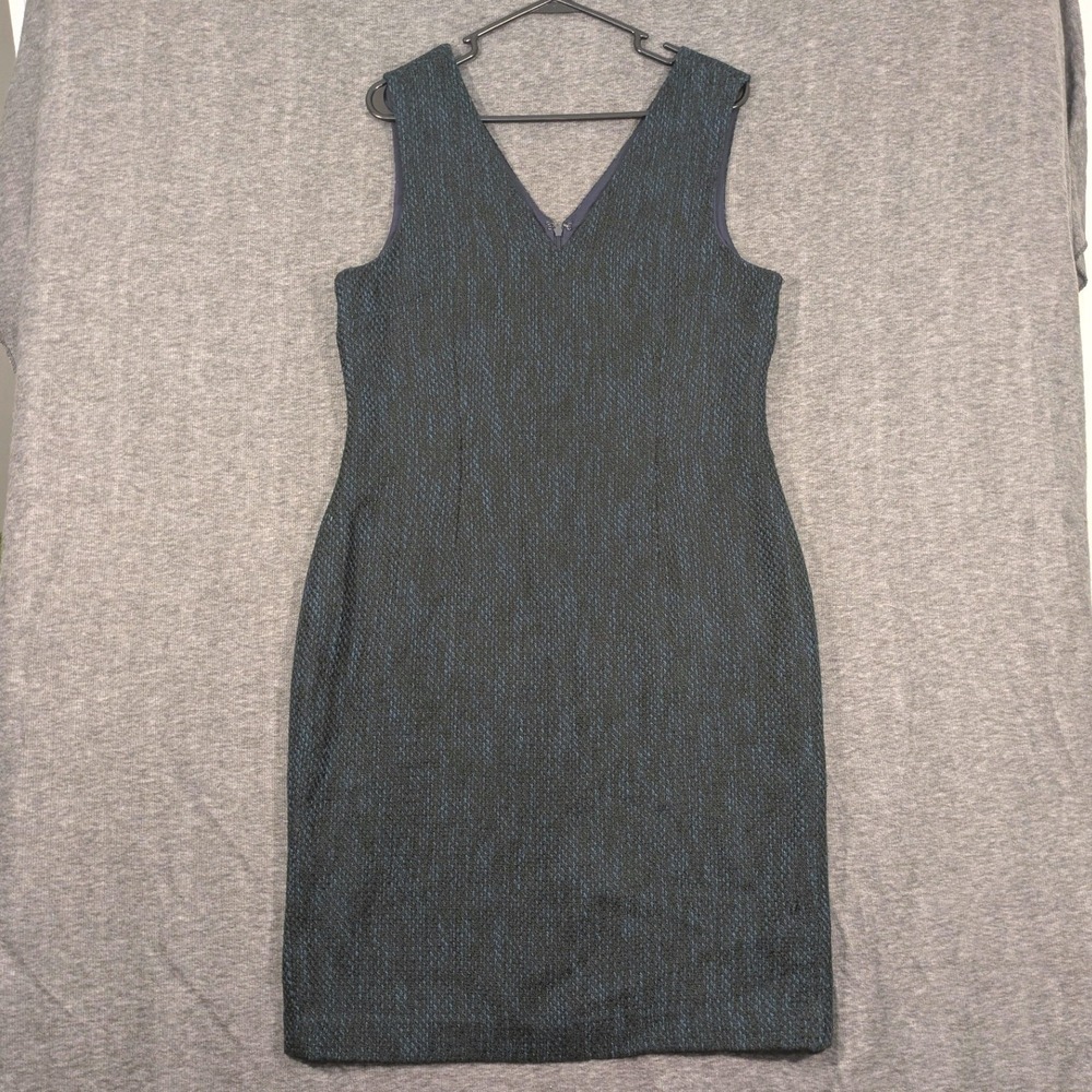 Banana Republic Blue Black Birdseye Tweed Textured Fitted Sheath Dress Sz 12